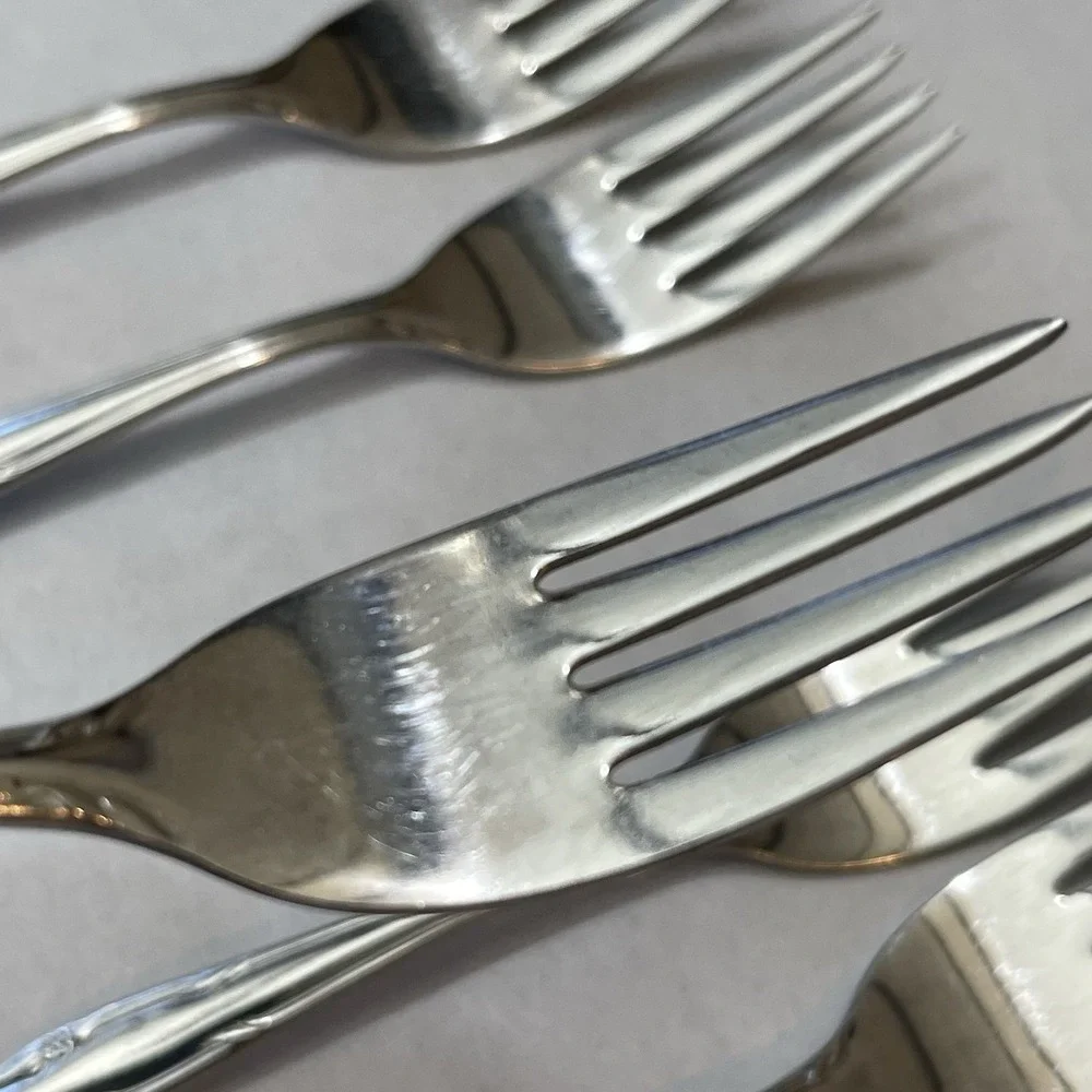 6 Insico International Silver Stainless Salad Forks Victorian Charm Embassador